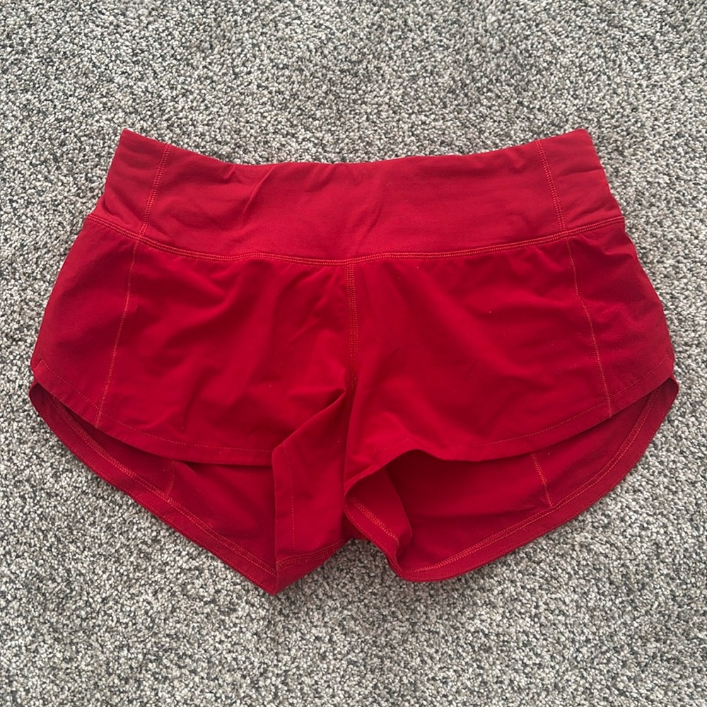 Red Lululemon speed up shorts size 2, 2.5 inch